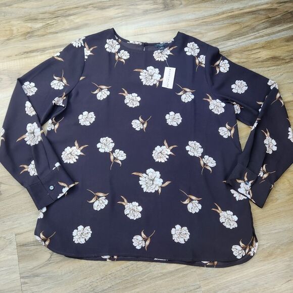 Ann Taylor Tops - 🔹️NWT Ann Taylor Brown Popover Long Sleeve Top Petite Medium